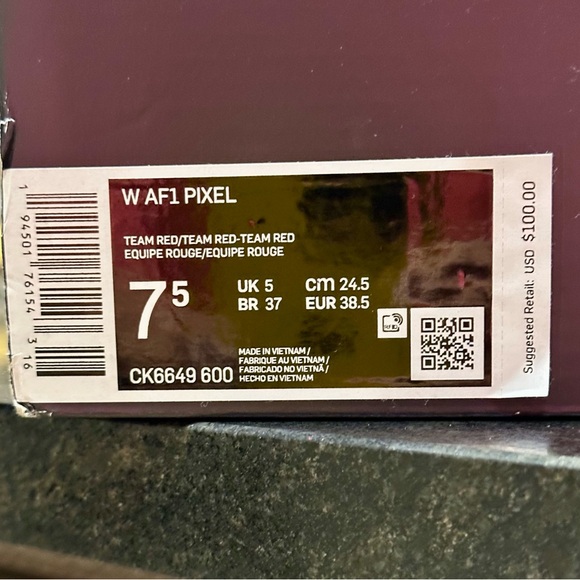 *NWT NIB* NIKE AirForce One Pixel Team Red — 7.5 - Picture 3 of 9